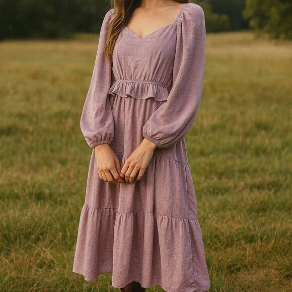 Andree Purple Tiered Sundress NWT Sweetheart Neckline Off Shoulder Cottagecore - Picture 1 of 6